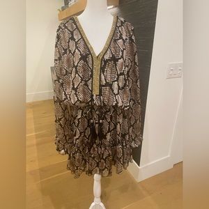 Casting France metallic snakeskin print dress w/gold detail & tie dropped waist